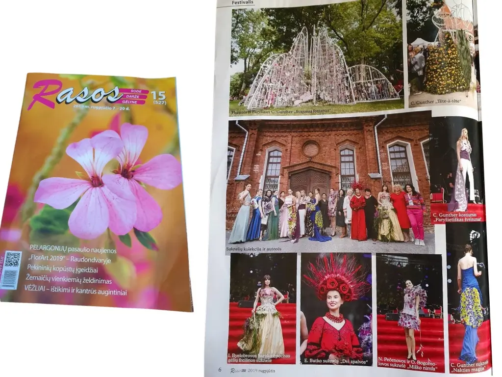 Magazine lituanien Rasos et reportage sur les créations florales monumentales du festival FlorArt. - Cindy Gunther